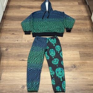💚POSTER GIRL🩵by Dolls kill-Green and Blue Hoodie Set